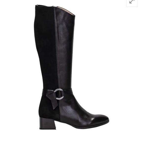 Hispanitas Women’s Black Leather Suede Tall Boot Riding Boots with Stretch 36